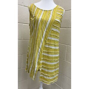 Chalet‎ Sleeveless Tunic Top Medium Yellow White Stripe Textured Summer